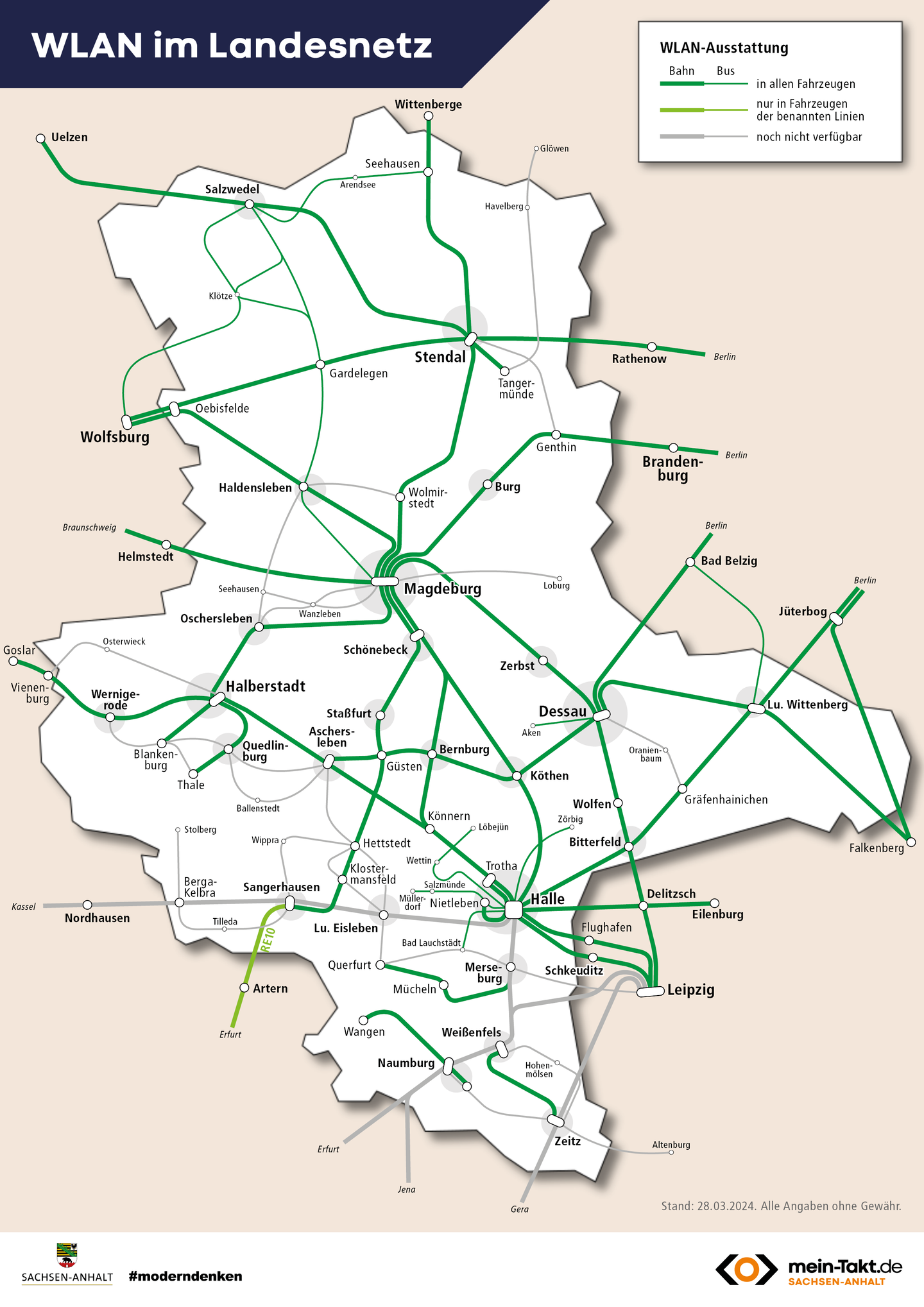 Karte zur WLAN-Versorgung in Zügen im Landesgebiet