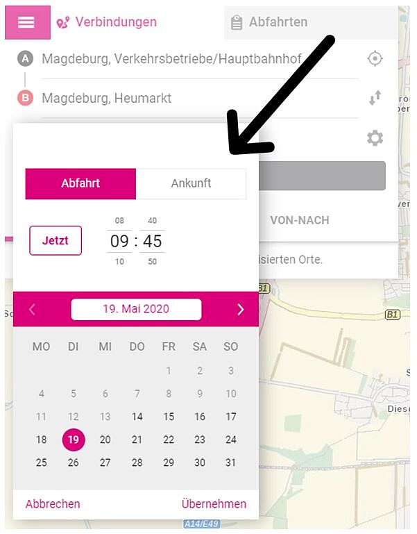 Screenshot von Mobilitätsportal