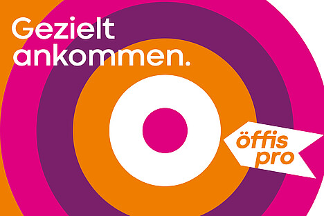 buntes Logo mit den Texten ‚öffispro‘ und ‚Gezielt ankommen‘