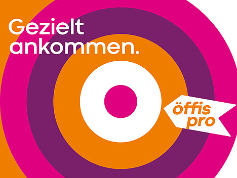 buntes Logo mit den Texten ‚öffispro‘ und ‚Gezielt ankommen‘