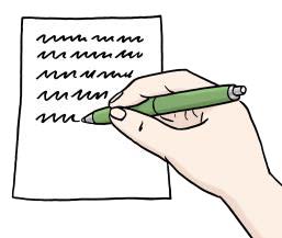 Schreibende Hand auf Papier