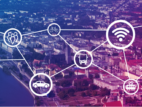 Icons verschiedener Verkehrsmittel in einem Verbindungsnetz