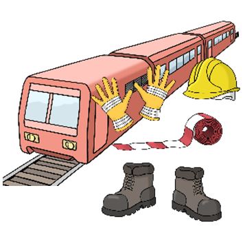 Zug auf Schienen mit Baustelle Zug auf Schienen mit Baustelle
