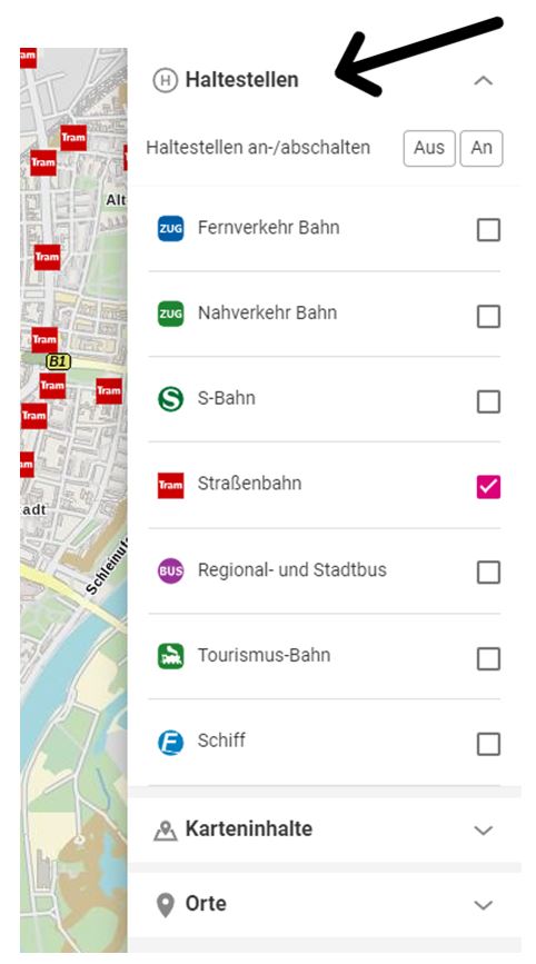 Screenshot von Mobilitätsportal