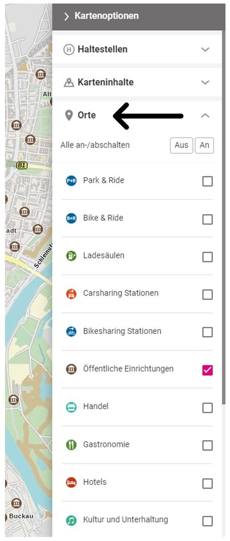 Screenshot von Mobilitätsportal