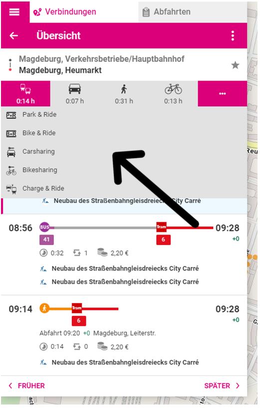 Screenshot von Mobilitätsportal Screenshot von Mobilitätsportal