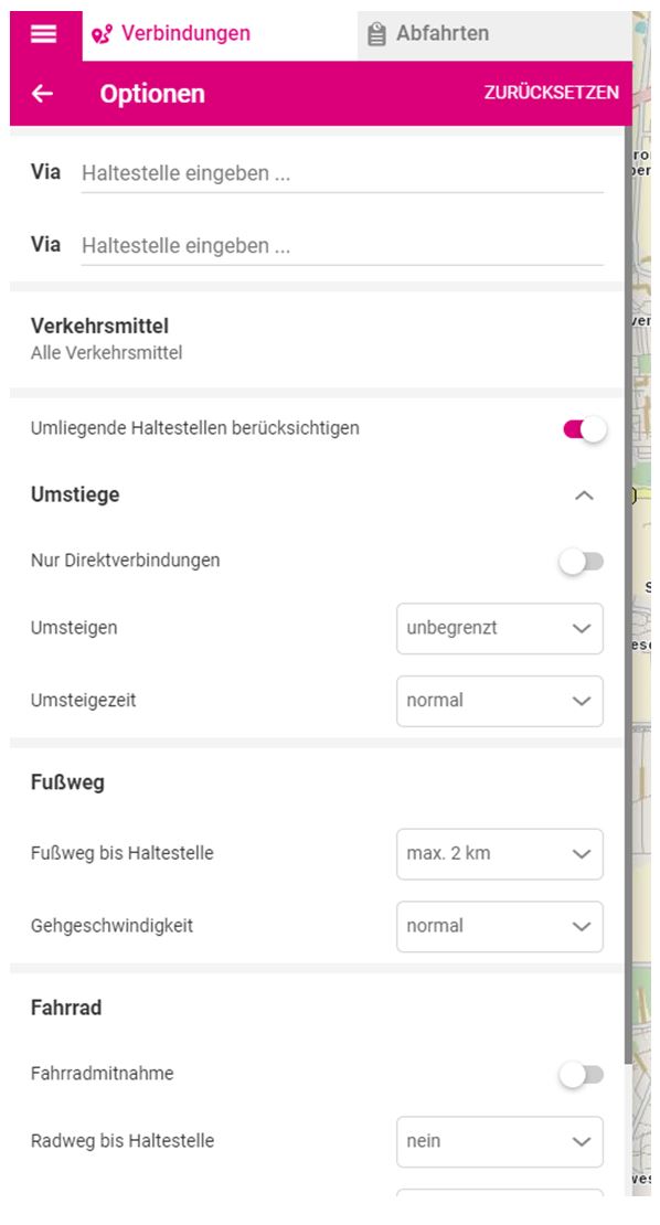 Screenshot von Mobilitätsportal